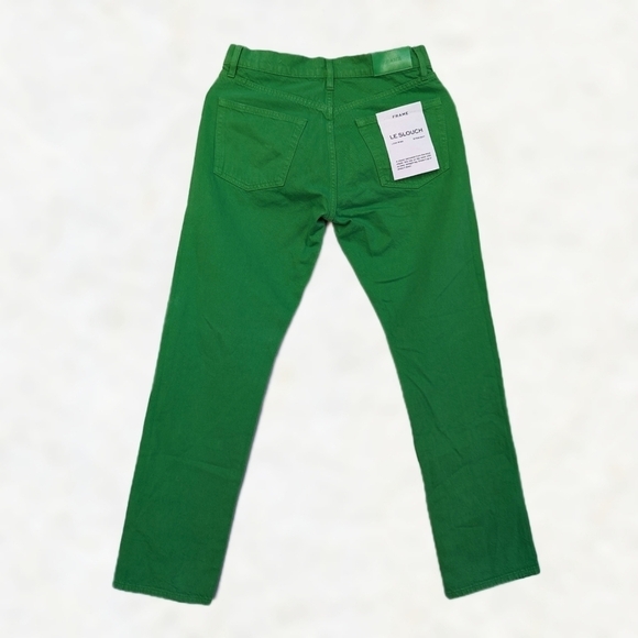 FRAME Le Slouch Mid-rise Straight Leg 5 Pocket Brushed Cotton Jeans, Apple Green - Picture 4 of 12